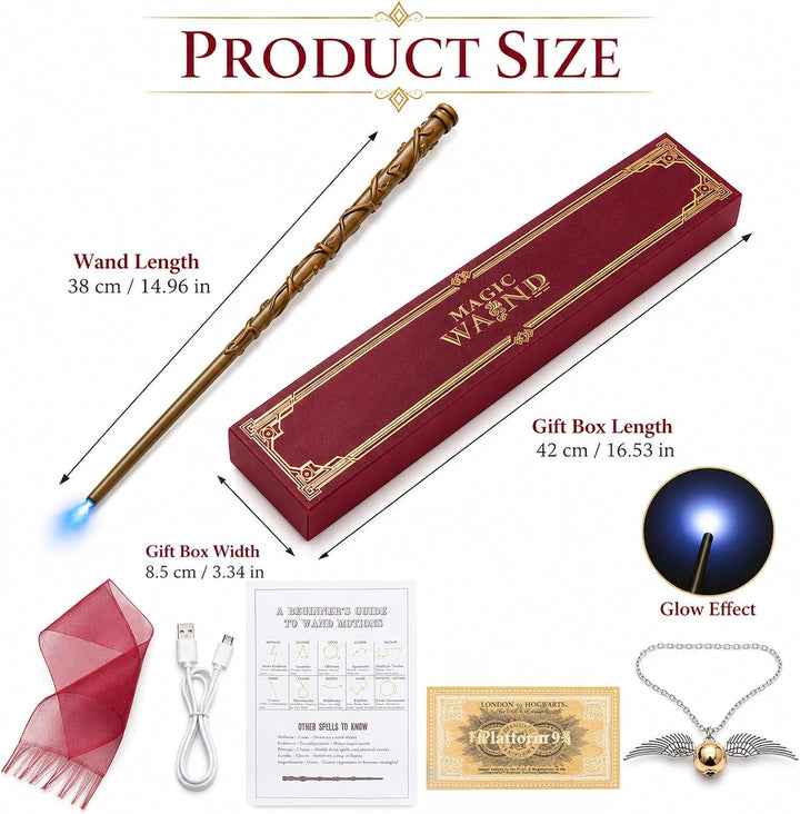 Zauberstab Hermine Granger mit Licht, 37CM Hermine Zauberstab, USB Wiederaufladbar Magic Wand, Zaube