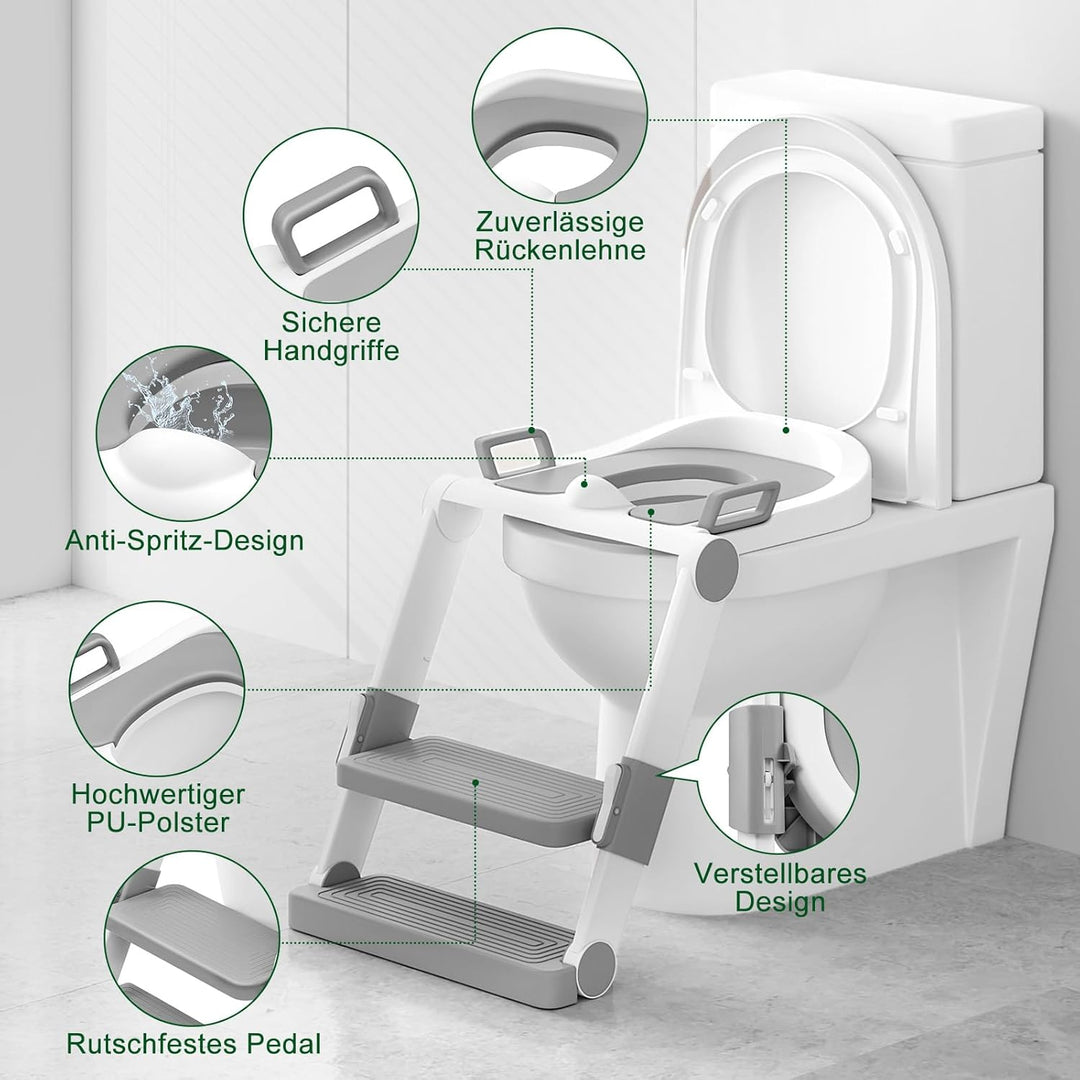 WOLTU Toilettensitz Kinder mit Treppe MONTAGEFREI, Toilettenaufsatz für Kinder, Toilettentrainer kla