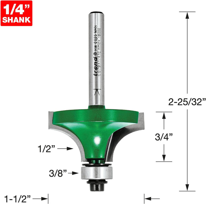 Trend CraftPro C079X1/4TC Kugelführung, Rundfräser, 1/4-Zoll-Schaft mit 12,7 mm Radius und 19,1 mm S