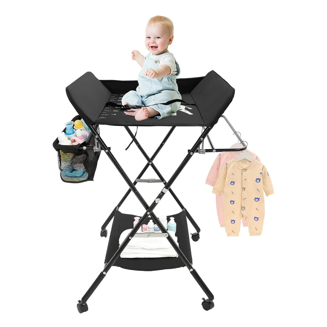 klappbare Wickelkommode Wickeltisch, Schwarz 25KG Maximale Belastung Baby Wickelkombi Mobiler Wickel