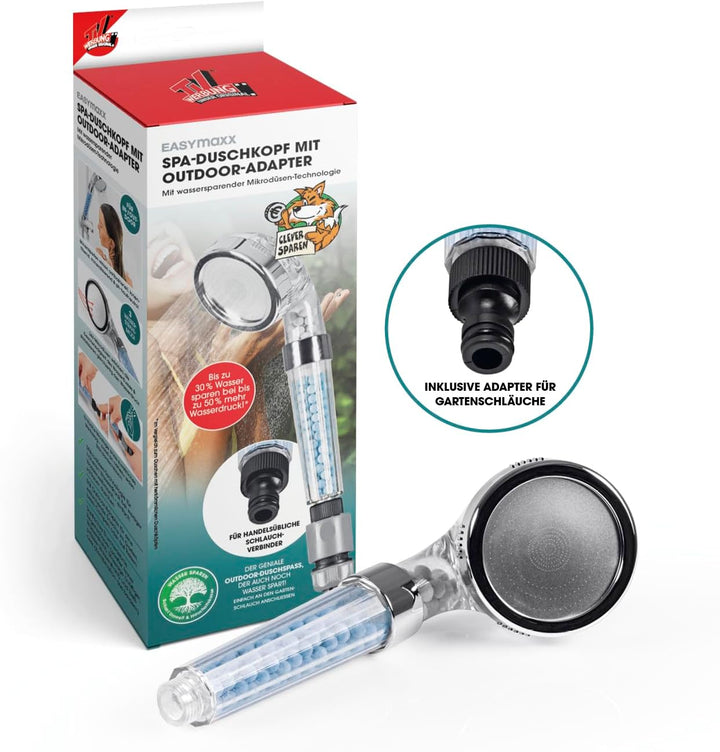EASYmaxx Wellness-Duschkopf mit Mineralperlen &amp; 3 Wasserstrahl-Modi | Spart 30% Wasser bei ca. 50% m