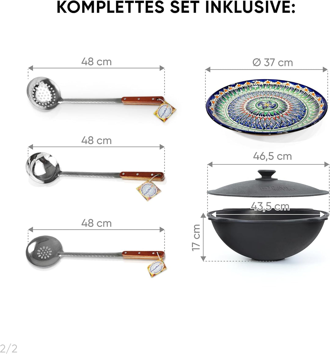 Gusseisen Kazan 16L mit Utschak Feuerofen Ø 44cm | Kasan-Set Runder Boden Deckel | Учаг Feuerschale