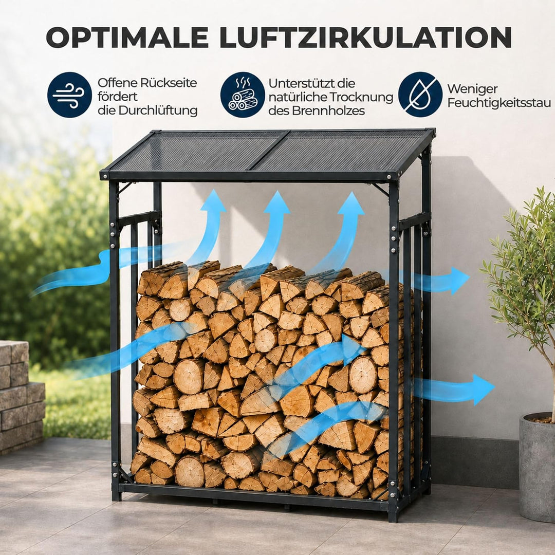 SCHMIDT security tools Kaminholzregal Aussen 130x70x185 cm Stahl mit Dach 130x70x185 cm Stahl Brennh