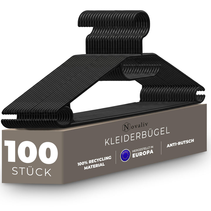Novaliv 100 Kleiderbügel schwarz | 360° drehbarer Haken | Anti-Rutsch-Rillen | für Hemden Blusen Röc