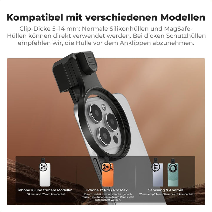 K&amp;F CONCEPT ND1000000 Sonnenfinsternis Handyfilter 58mm mit Universalclip 58mm ND 1000000, 58mm ND 1