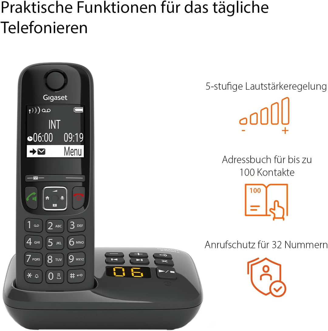 Gigaset AS690A Quattro - 4 Schnurlose DECT-Telefone mit Anrufbeantworter - gut lesbarem kontrast Dis