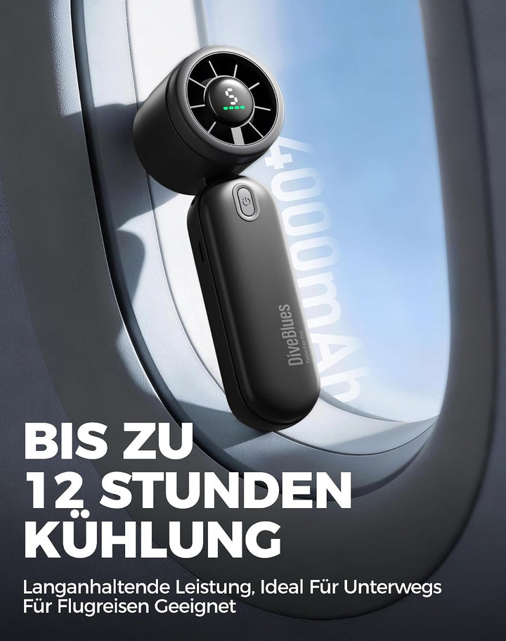 Diveblues 3-in-1 Handventilator Turbo Ventilator mit 4000mAh USB-Akku Aufladbar, 5 Stufen, Faltbar T