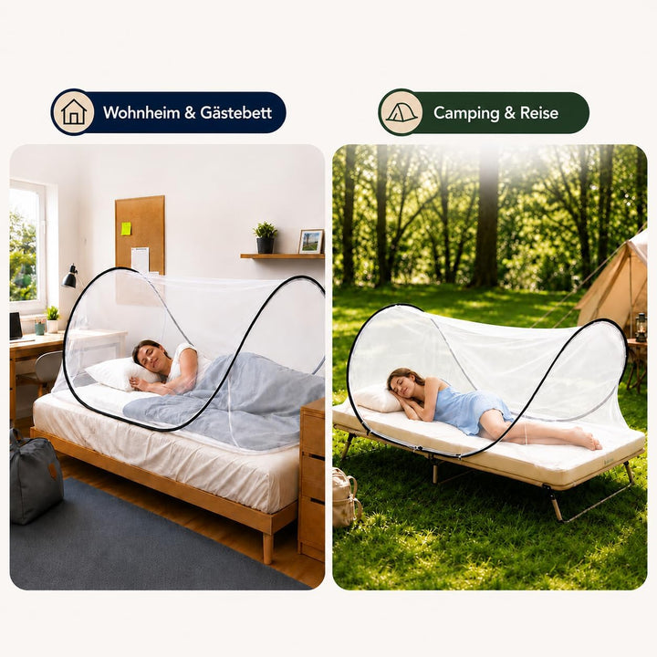 Moskitonetz Bett Pop Up mit Boden und Reissverschluss, verstellbar 90x200cm
