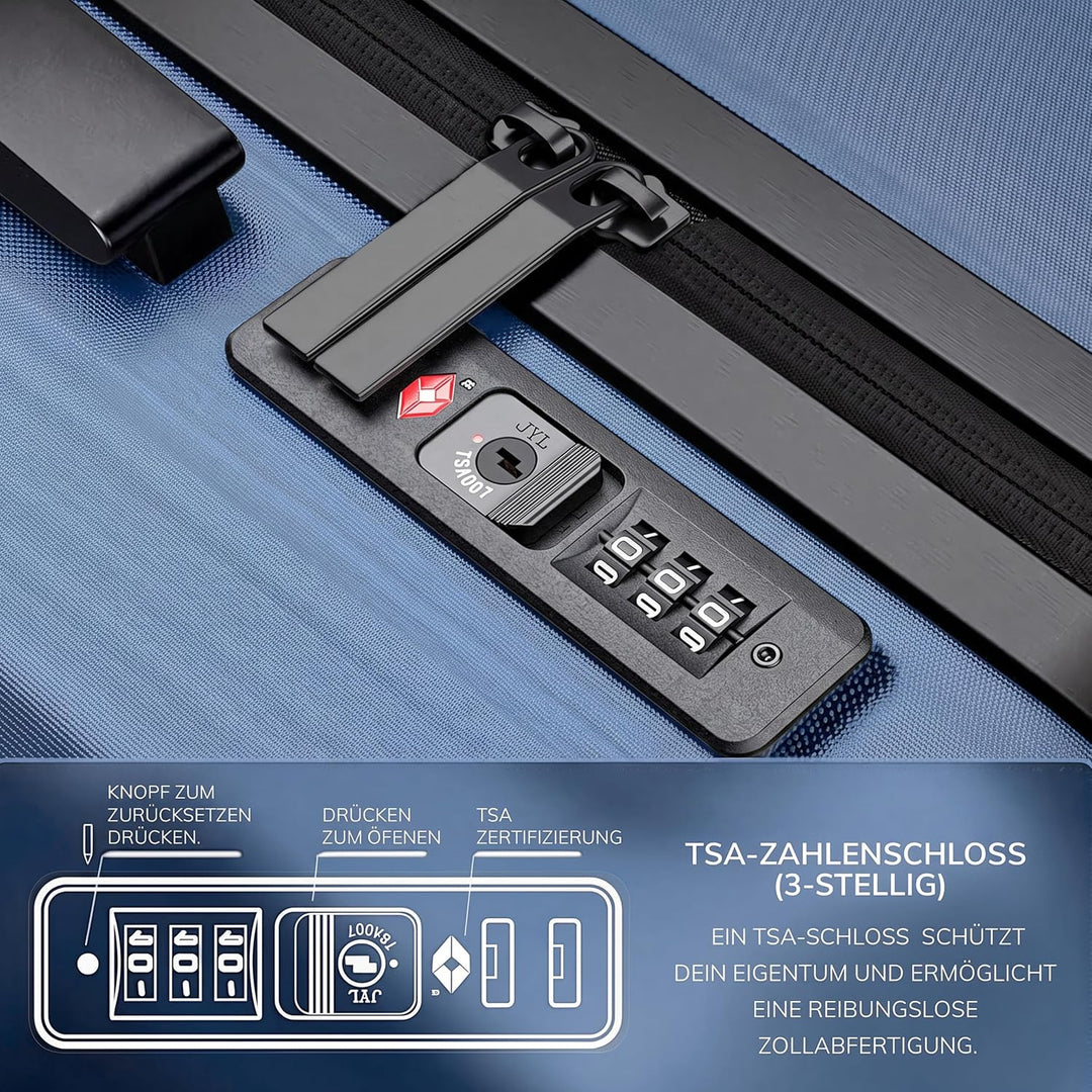 FERGÉ 3er Kofferset Hartschale Gepäckset mit 4 Doppelrollen &amp; TSA Schloss Blau-metallic, Blau-metall
