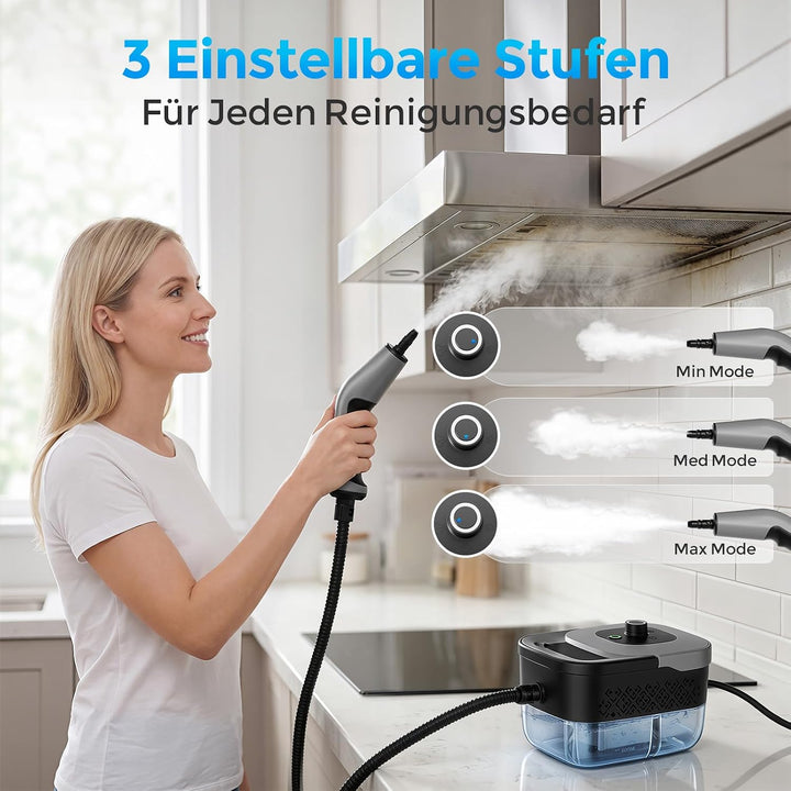 Dampfreiniger Handgerät, Tragbarer Dampfreiniger 1800W, 1.6L Wassertank Kohlefarben, Kohlefarben