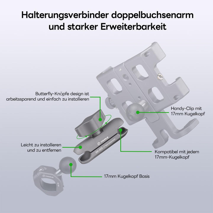 FANAUE Doppelbuchsenarm Unterstützt nur die Montage von 17mm Kugeladaptern, kompatibel mit Garmin GP