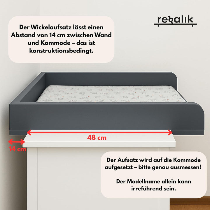 Wickelaufsatz für Malm von IKEA, Wickeltischaufsatz für 48 cm Kommoden, Abnehmbar Wickelkommode aufs