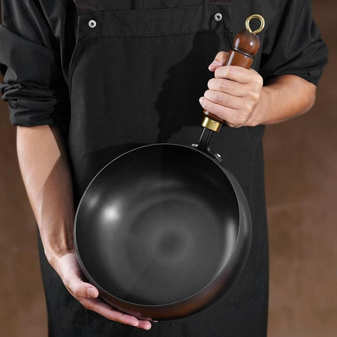 Eisentöpfe Zum Kochen, Holzgriff Handgefertigte Eisenpfanne Chinesischer Wok Antihaftpfanne 24cm Dur