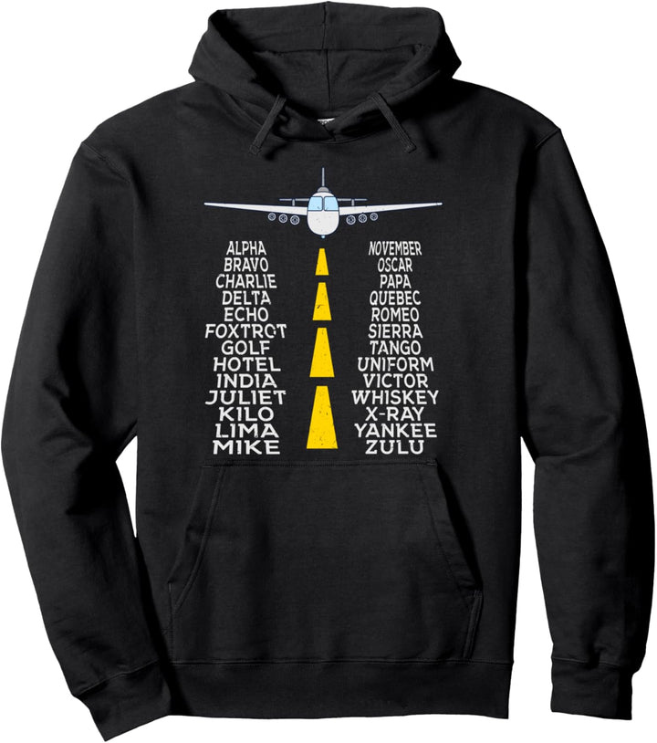 Pilot &amp; Flugzeug phonetisches Alphabet Geschenk Flughafen Pullover Hoodie