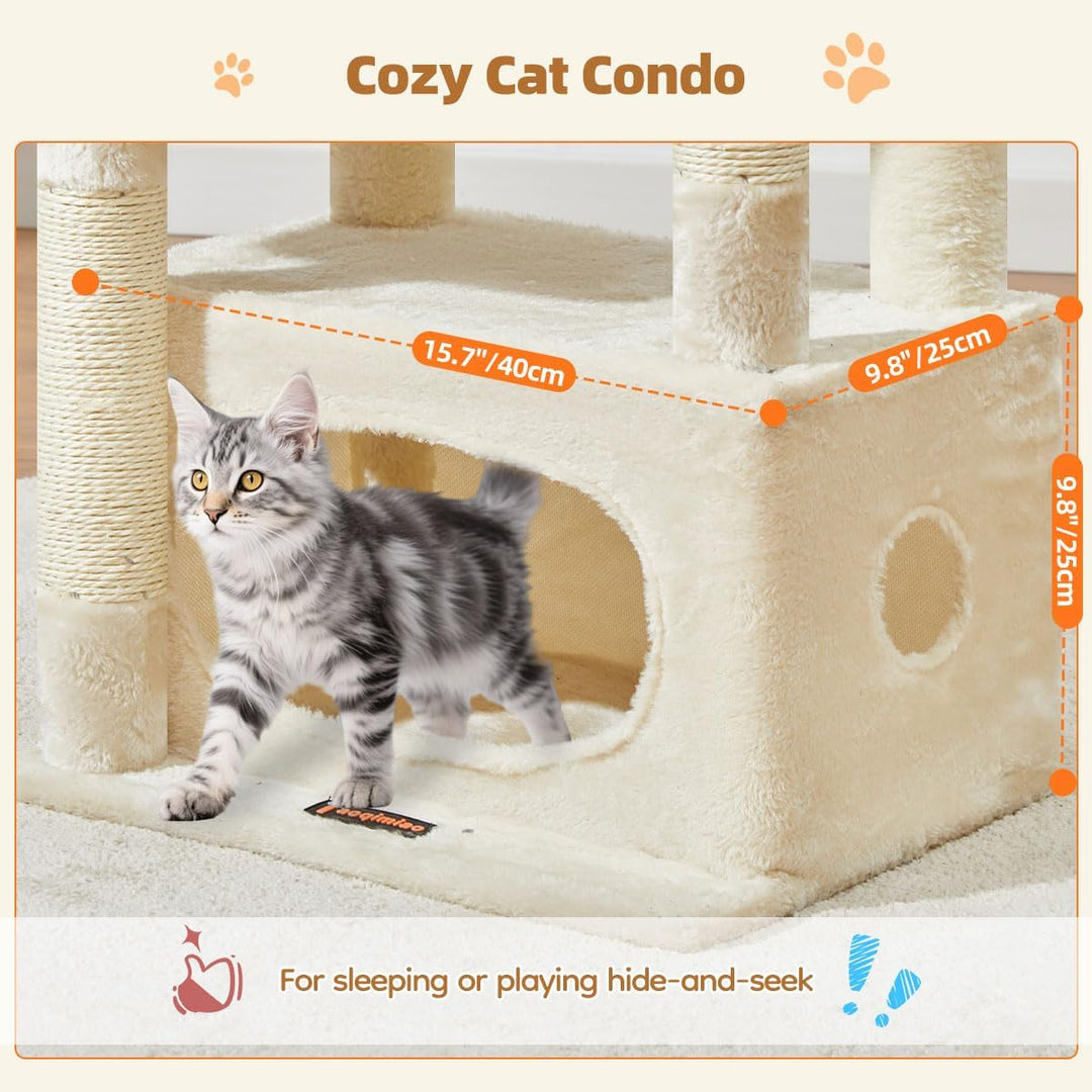Taoqimiao Kratzbaum Klein, 98cm katzenbaum Stabil KatzenKratzbaum Cat Tree mit Katzenhaus, Korb, 4 K