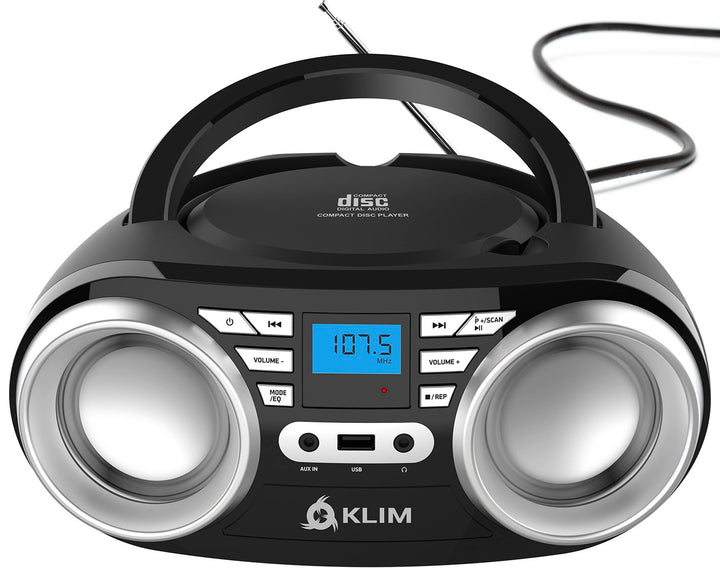 KLIM B3 Tragbarer CD Player Bluetooth Boombox mit FM-Radio, Bluetooth, USB und AUX - Hochwertige Dua