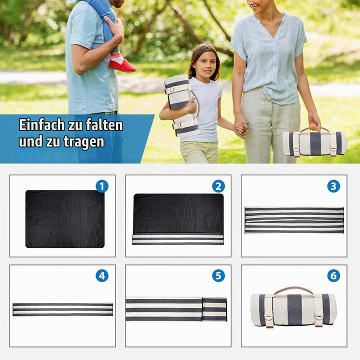 Wasserdichte Picknickdecke, tragbar, mit Tragegurt, für Strandmatte oder Familie, Outdoor, Camping,