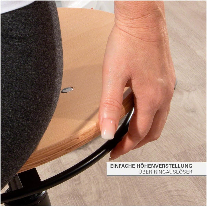 Sport-Tec Drehhocker Exklusiv mit Holz-Sitzfläche und Rollen, Rollhocker Arbeitshocker