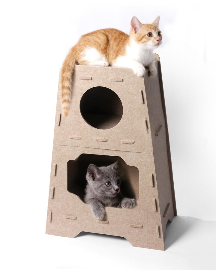 Katzenhöhle Filz Katzenhaus aus Filz für grosse Katzen, Katzen Höhle 3-Ebenen, Trapezform Stabiles K