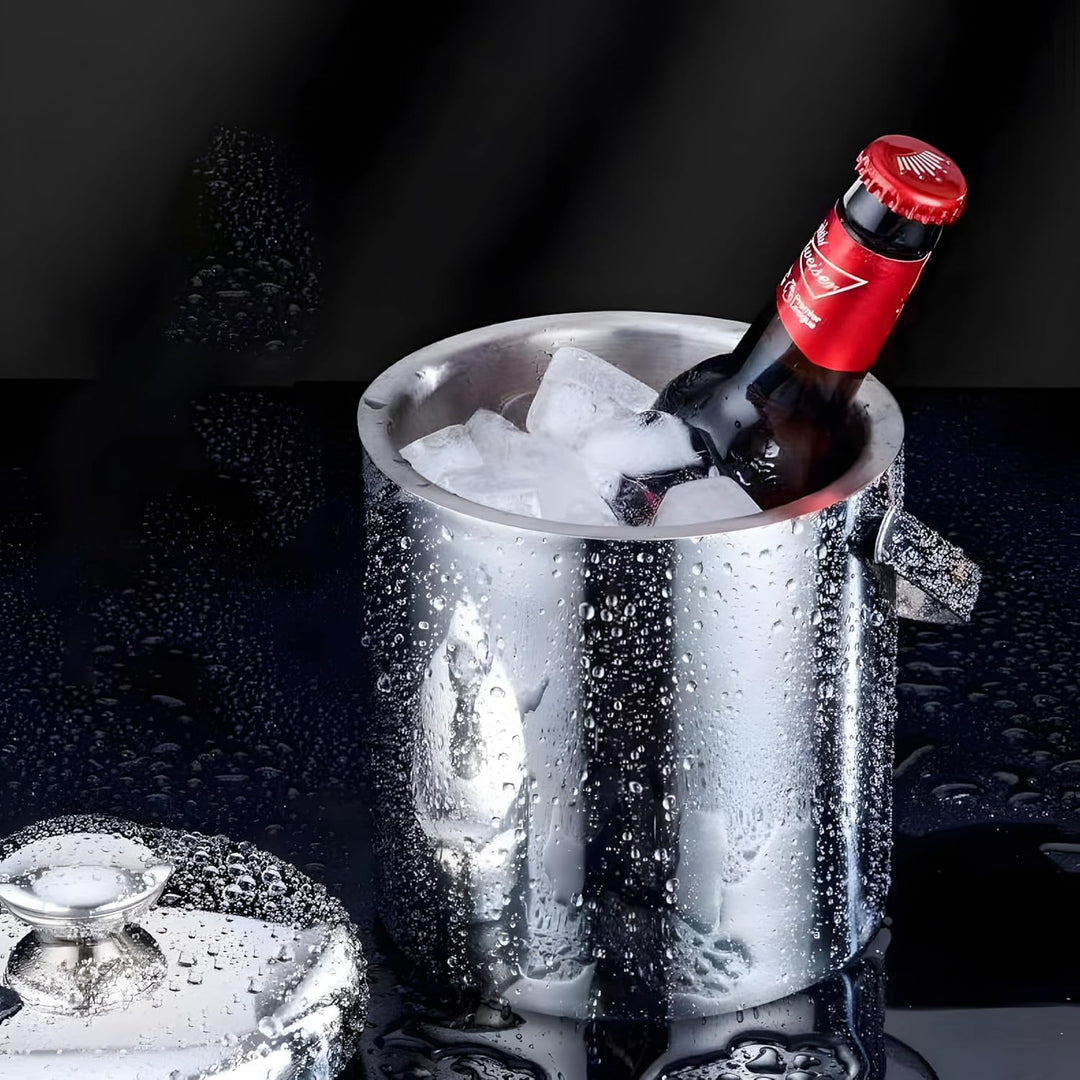 Retoo Eiskübel mit Deckel und Zange, 1,3 Liter Eiseimer für Eiswürfel, Eiswürfelbehälter Doppelwandi