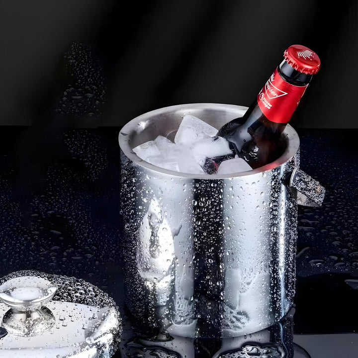 Retoo Eiskübel mit Deckel und Zange, 1,3 Liter Eiseimer für Eiswürfel, Eiswürfelbehälter Doppelwandi
