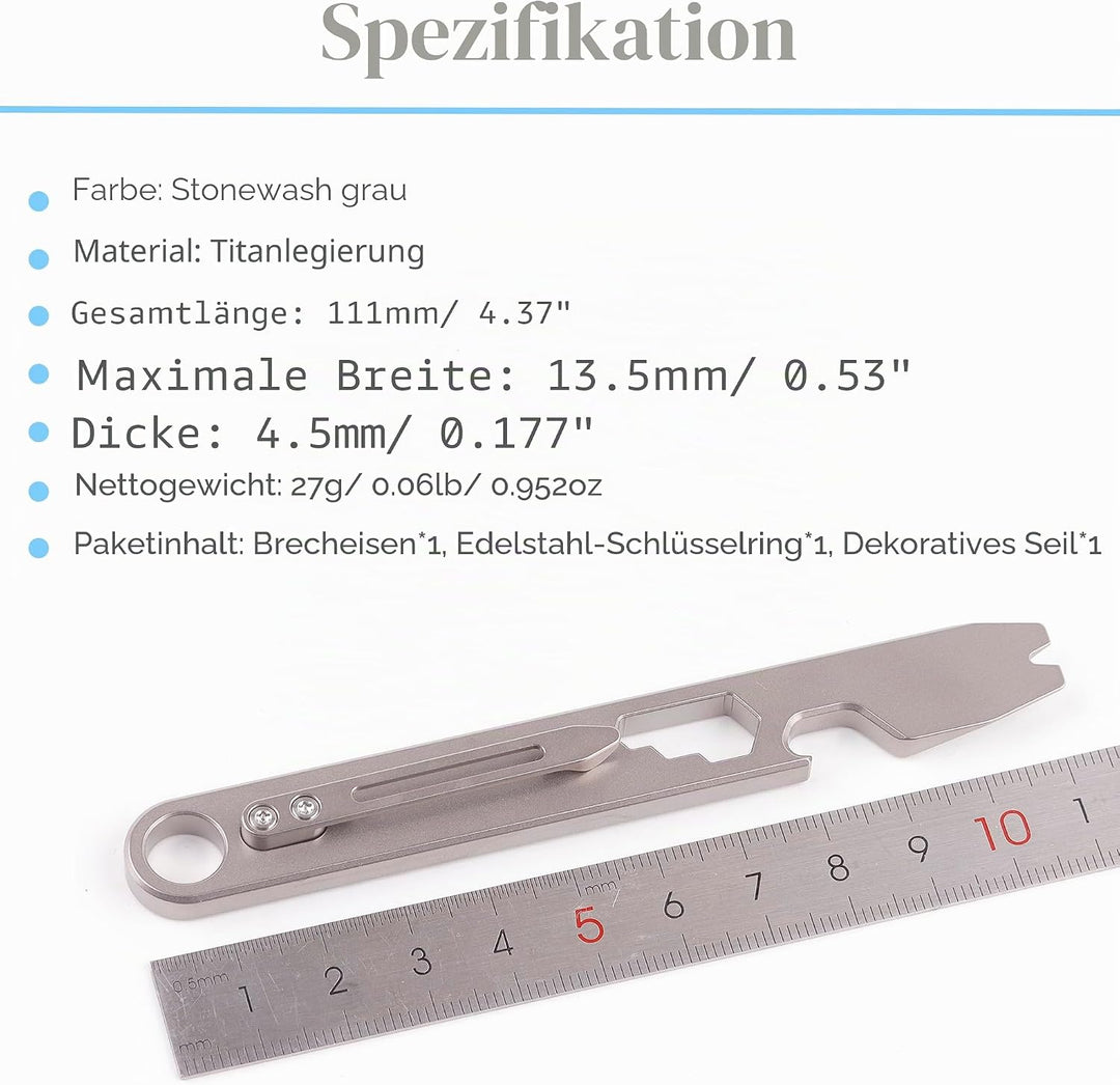 Hamans EDC Brecheisen Flaschenöffner Titan EDC Brechstange Getriebe 10-in-1 Mutitool mit Clip CM Uni
