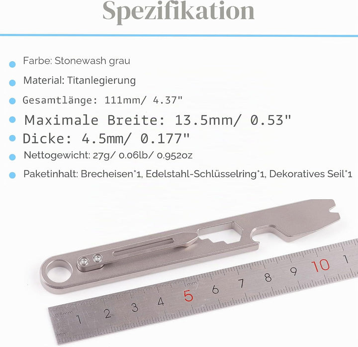 Hamans EDC Brecheisen Flaschenöffner Titan EDC Brechstange Getriebe 10-in-1 Mutitool mit Clip CM Uni