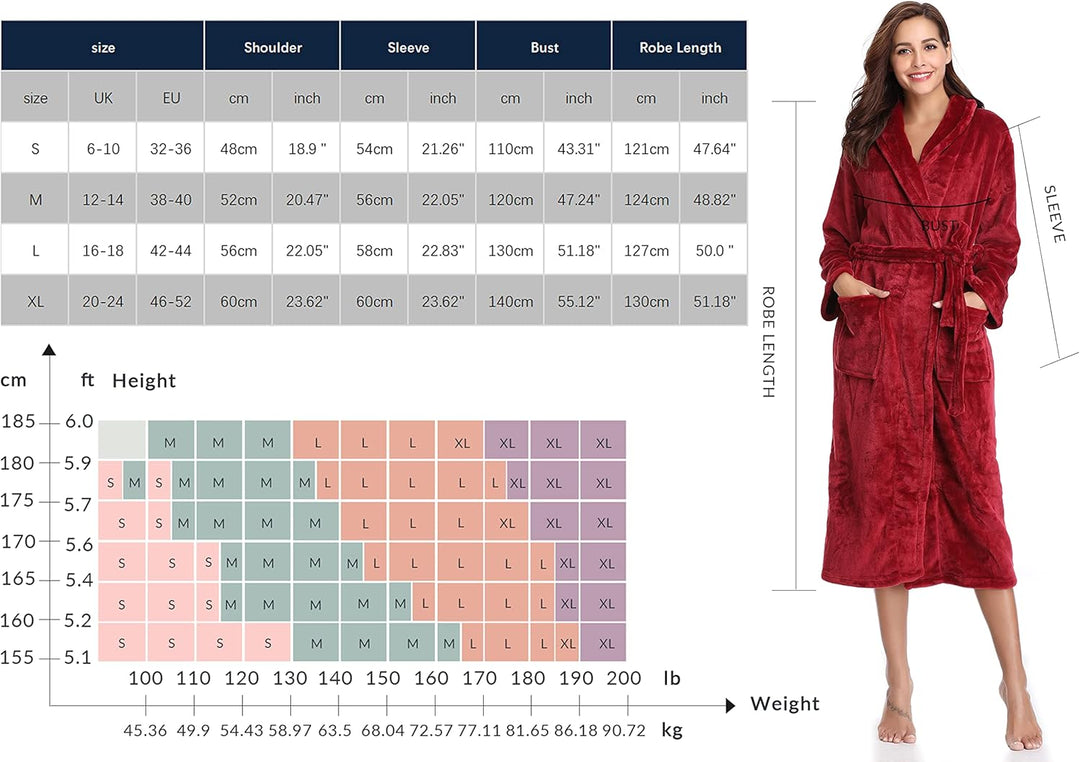 Vlazom Winter Bademantel weicher Flanell Bademantel Damen Saunamantel mit Kapuze flauschiger Morgenm