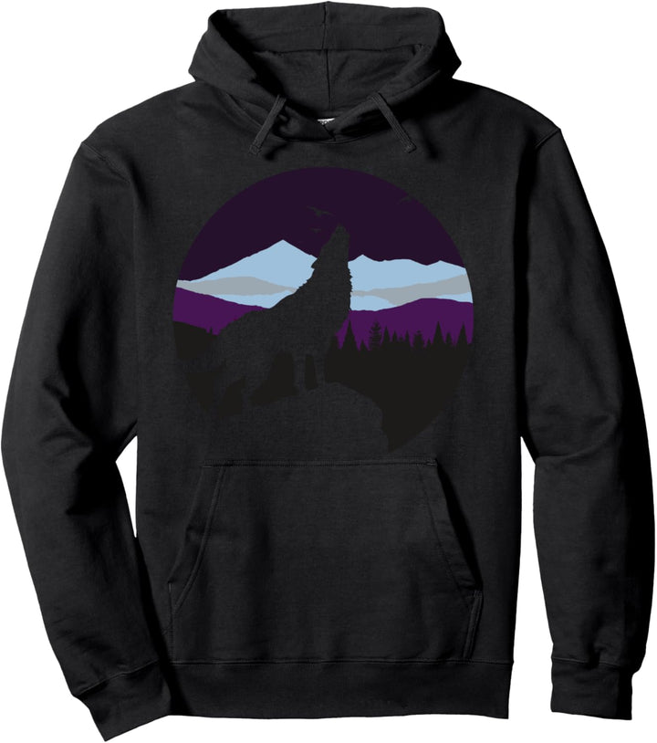Natur Wald Tier Vollmond Raubtier Mondlicht Heulender Wolf Pullover Hoodie