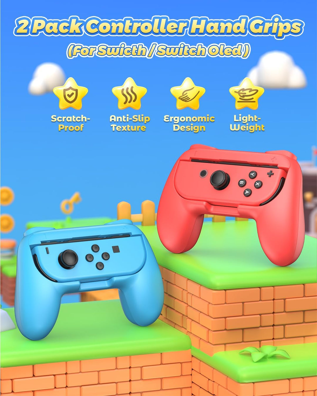 Joycon-Griff &amp; Halterung für Nintendo Switch/OLED, Blau/Rot, 2er-Pack | (Nicht für Switch 2) FYOUNG