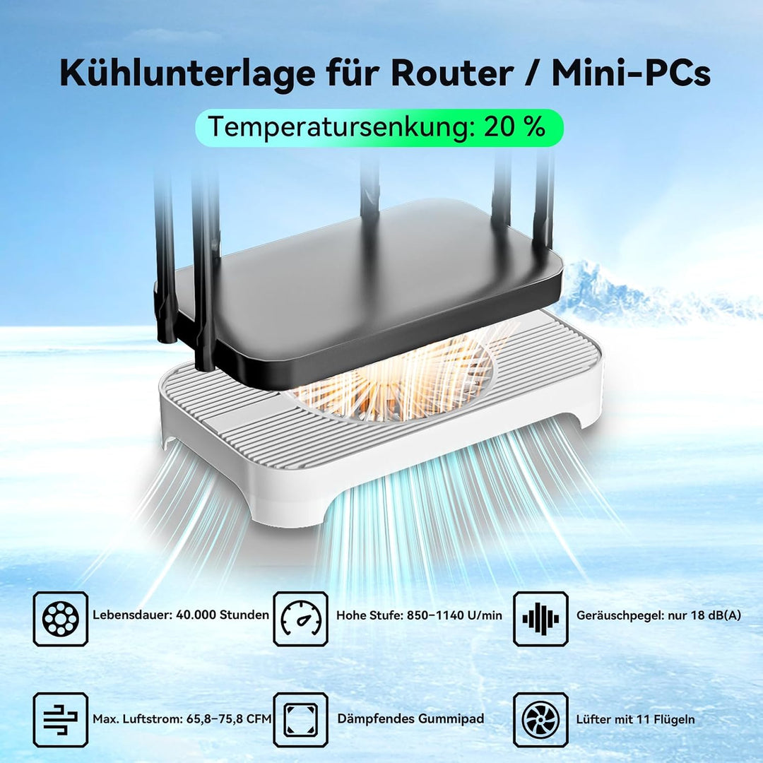 X3-V2 Router-Kühler, 140 mm USB-Lüfter mit 3 Stufen, Weiss