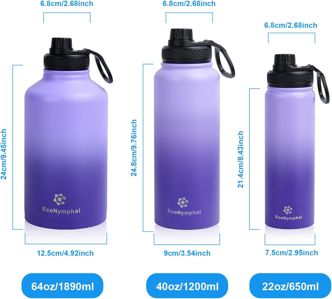 Edelstahl trinkflasche 1.2L - Isolierflasche mit Strohhalm &amp; 2 Deckeln - 100% Auslaufsicher - Reinig