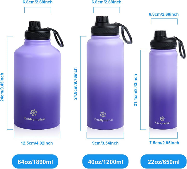 Edelstahl trinkflasche 1.2L - Isolierflasche mit Strohhalm &amp; 2 Deckeln - 100% Auslaufsicher - Reinig