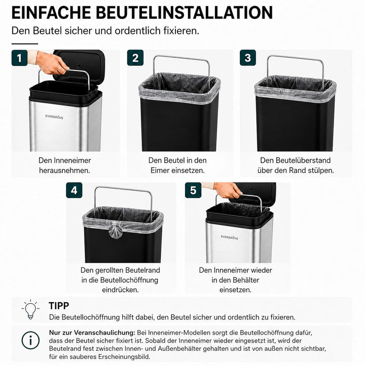 EverGrove Recycling Edelstahl-Mülleimer mit Fusspedal Silber, Silber