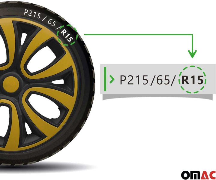 OMAC Radkappen 15" 241 Schwarz Gelb Matt 4tlg Matt Schwarz-Gelb 15", Matt Schwarz-Gelb 15"