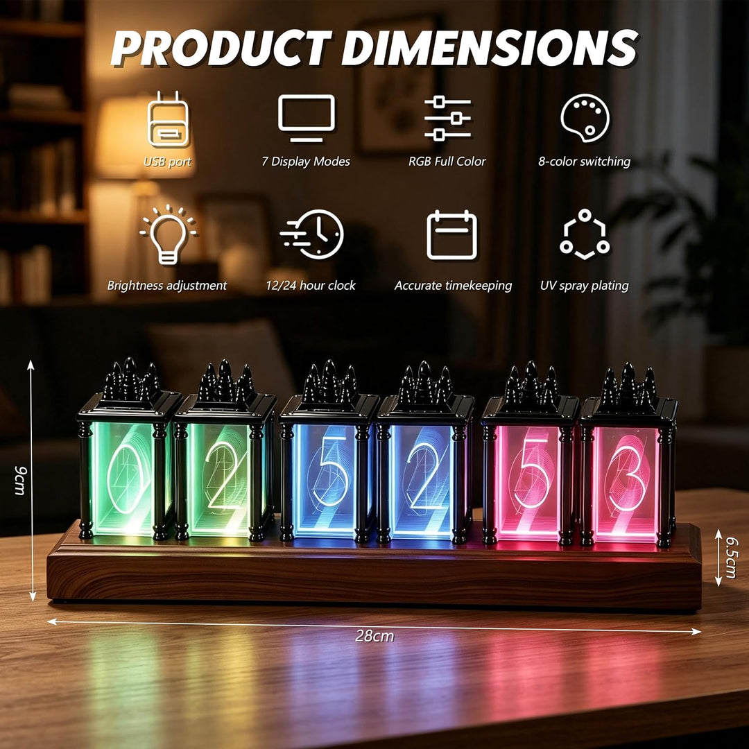 Nixie Tube Clock RGB 7 Modi 8 Farben Helligkeit Regelbar