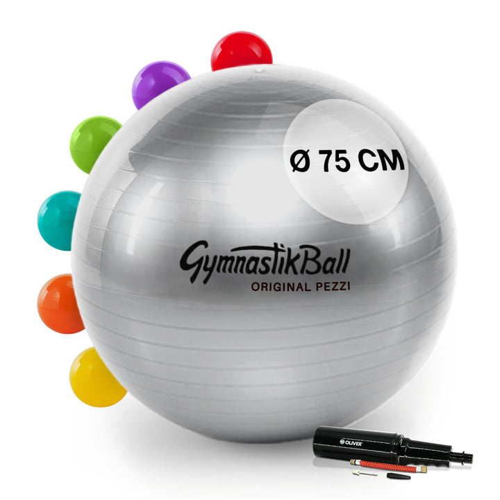 PEZZI Original Gymnastik Ball Plus Pumpe Sitz Therapie Pilates 75cm Anthrazit, 75cm Anthrazit