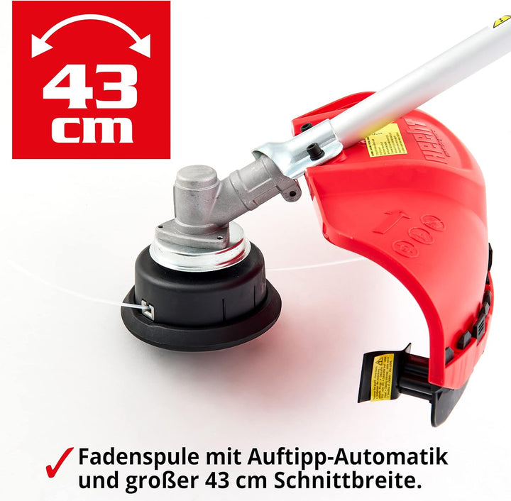 HECHT Rasentrimmer Benzin - Freischneider Benzin mit 2-Takt-Motor – 43 cm und 25,5 cm Schnittkreis –