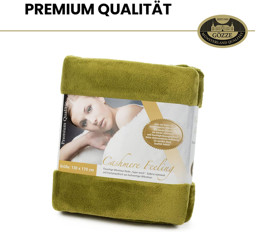 Gözze - Premium Cashmere-Feeling Wohn- und Kuscheldecke, 500 g/m², 130 x 170 cm - Limonengrün, Limon