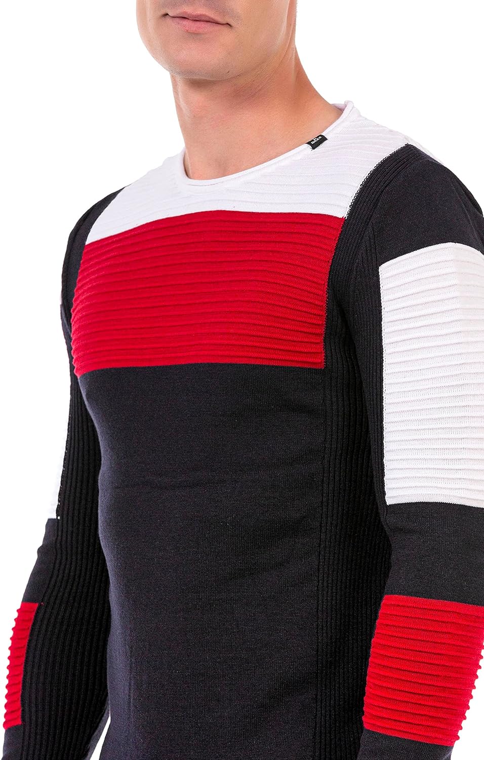 Cipo &amp; Baxx Herren Strick Pullover Sweater Gerippt Pulli CP247 Dunkelblau-Rot XL