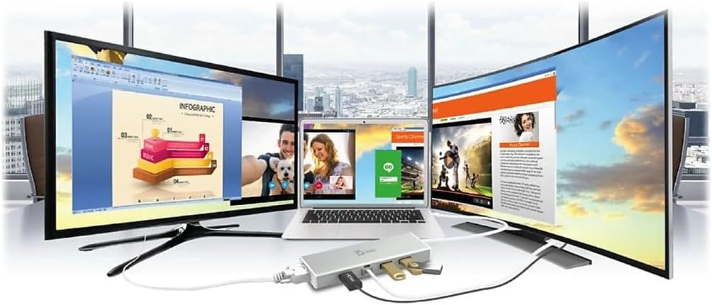 j5create USB 3.0 Hub mit HDMI, VGA, RJ45 Gigabit Ethernet, 2xUSB-A 3.1 - Schnelle Datenübertragung f