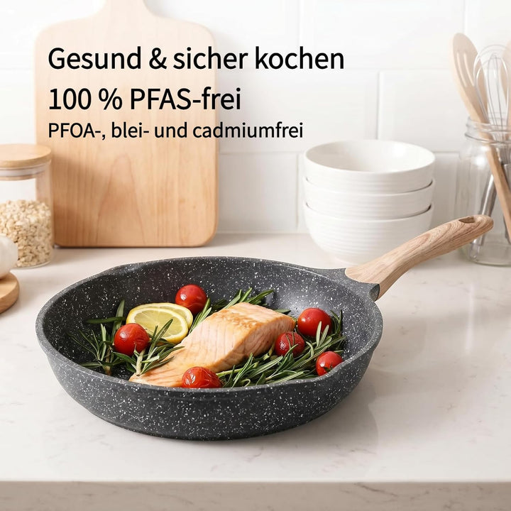 JEETEE Bratpfanne 28 cm, Pfanne Induktion mit Antihaftbeschichtung, Granitpfanne Kochgeschirr Omelet
