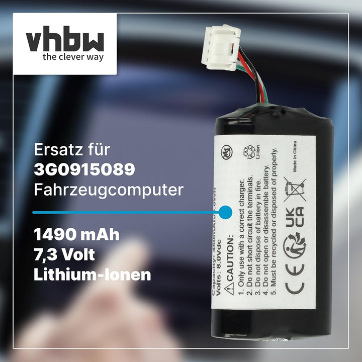 vhbw Akku Ersatz für Seat 3G0915089 für Telematik-Steuergerät (1,49 Ah, 7,3 V, Li-Ion)