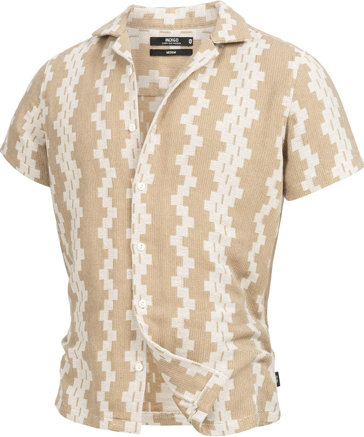 Indicode Herren INCosby Kurzarmhemd mit Button-Down-Kragen | Herrenhemd gestreift Kurzarm Hemd L Wei