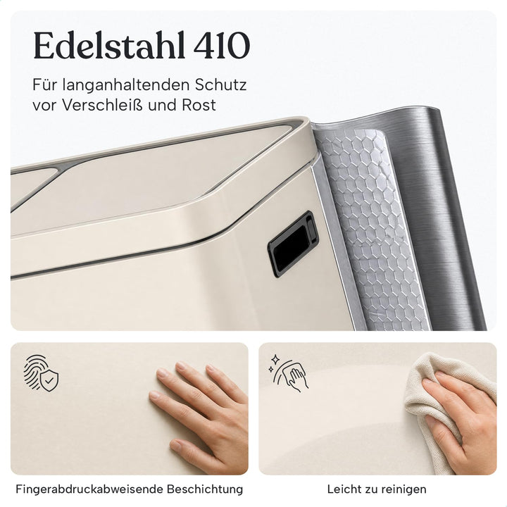 Mülleimer Küche 2 Fächer 60L – Doppelmülleimer mit FreshAura Geruchsfilter – Duo Slow Close Tretmüll