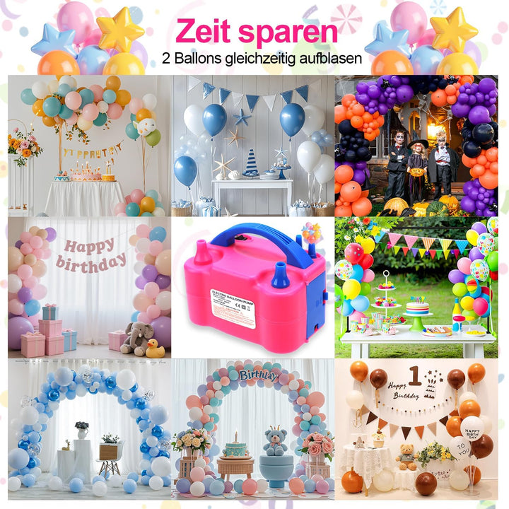 Luftballonpumpe Elektrisch,600W Elektrische Ballonpumpe Luftpumpe für Ballons,Doppeldüse Inflatorgeb