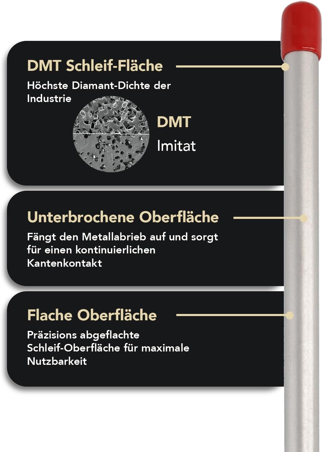 DMT Diamond Steel™ Diamant Schleifstab 14" Fein | Messerschärfer in Profiqualität | 35cm Wetzstahl f