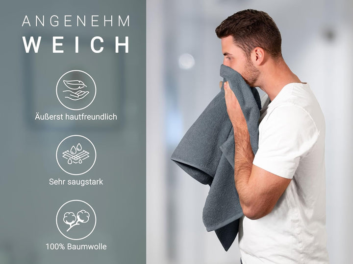 ZOLLNER 6er Set Handtücher, 50x100 cm, Baumwolle, Kochfest, grau 50 x 100 cm Grau, 50 x 100 cm Grau