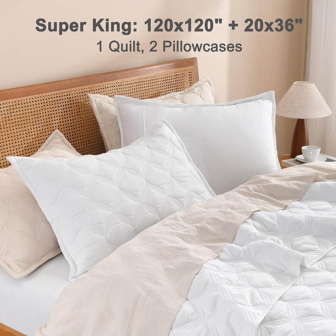 Litanika Weisses, übergrosses King-Size-Bettwäsche-Set, Tagesdecke, 120x120, 3-teilig, leichte Somme