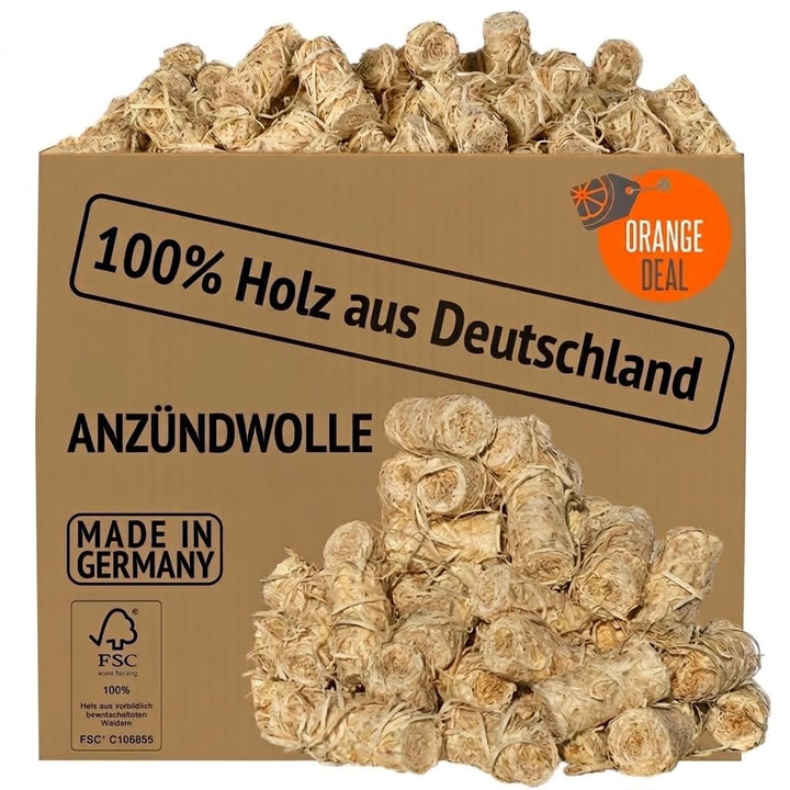 ORANGE DEAL 5 KG Öko Anzünder, Grillanzünder, Ofenanzünder, Anzündwolle aus Holzwolle + Wachs - Bren